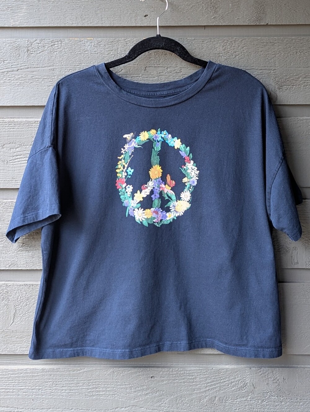 Banana Republic Factory Organic Cotton SS Earth Day Tee Floral Peace Sign Bee MD